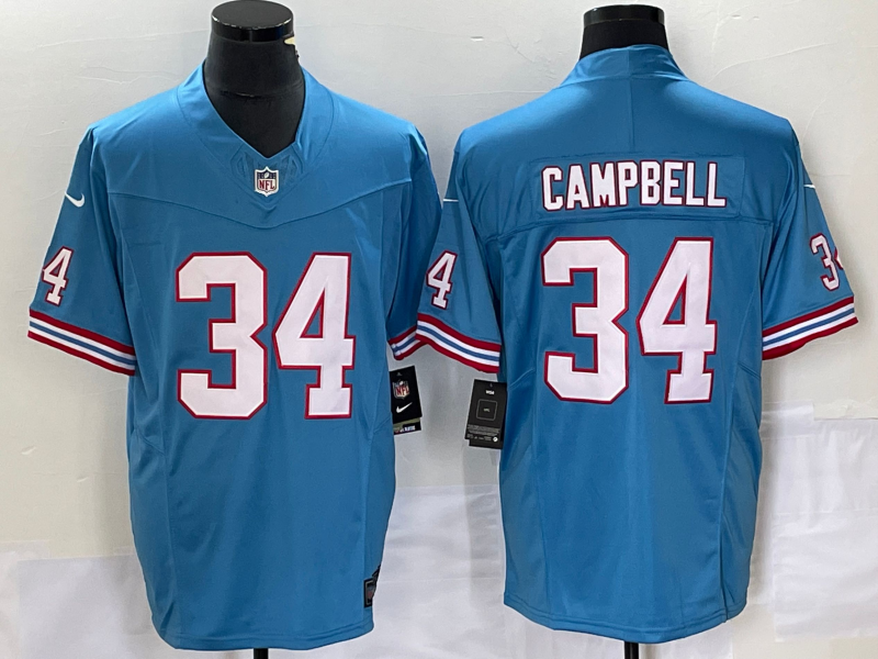 Men's Light Blue Tennessee Titans #34 Earl Campbell 2023 F.U.S.E. Vapor Limited Throwback Stitched Football Jersey
